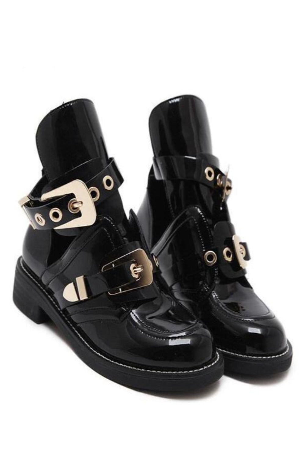 Cut Out Metal Buckle Strap Ankle Boots