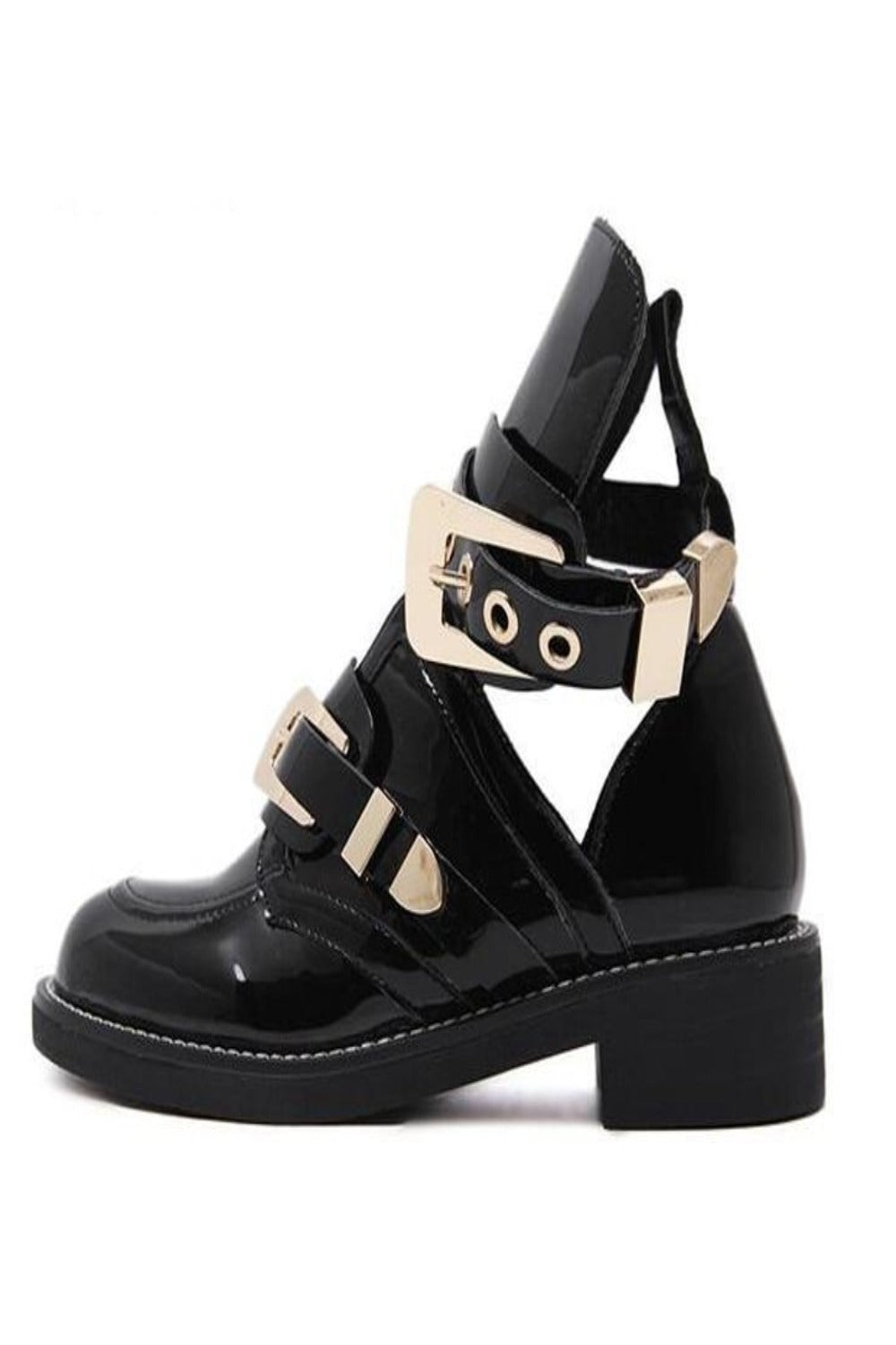 Cut Out Metal Buckle Strap Ankle Boots