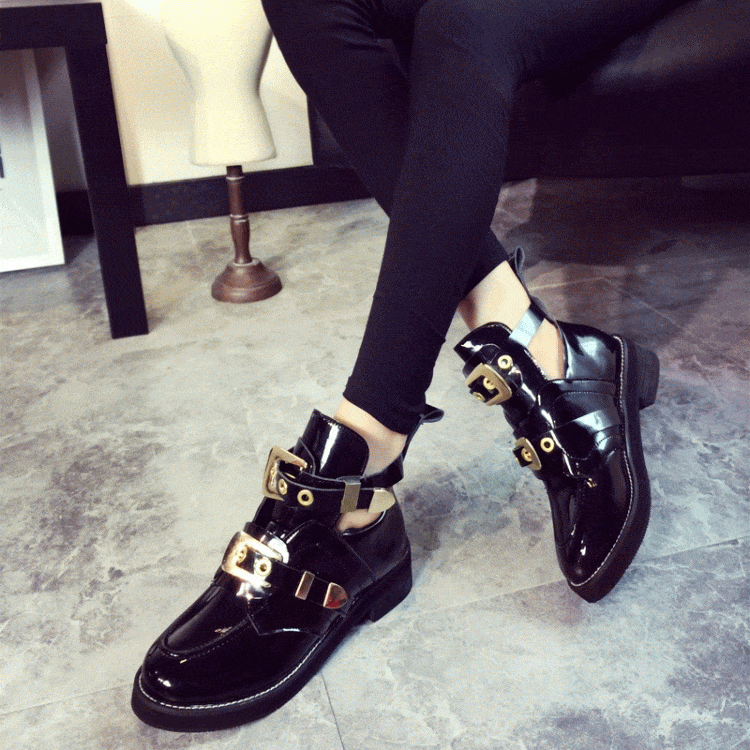 Cut Out Metal Buckle Strap Ankle Boots