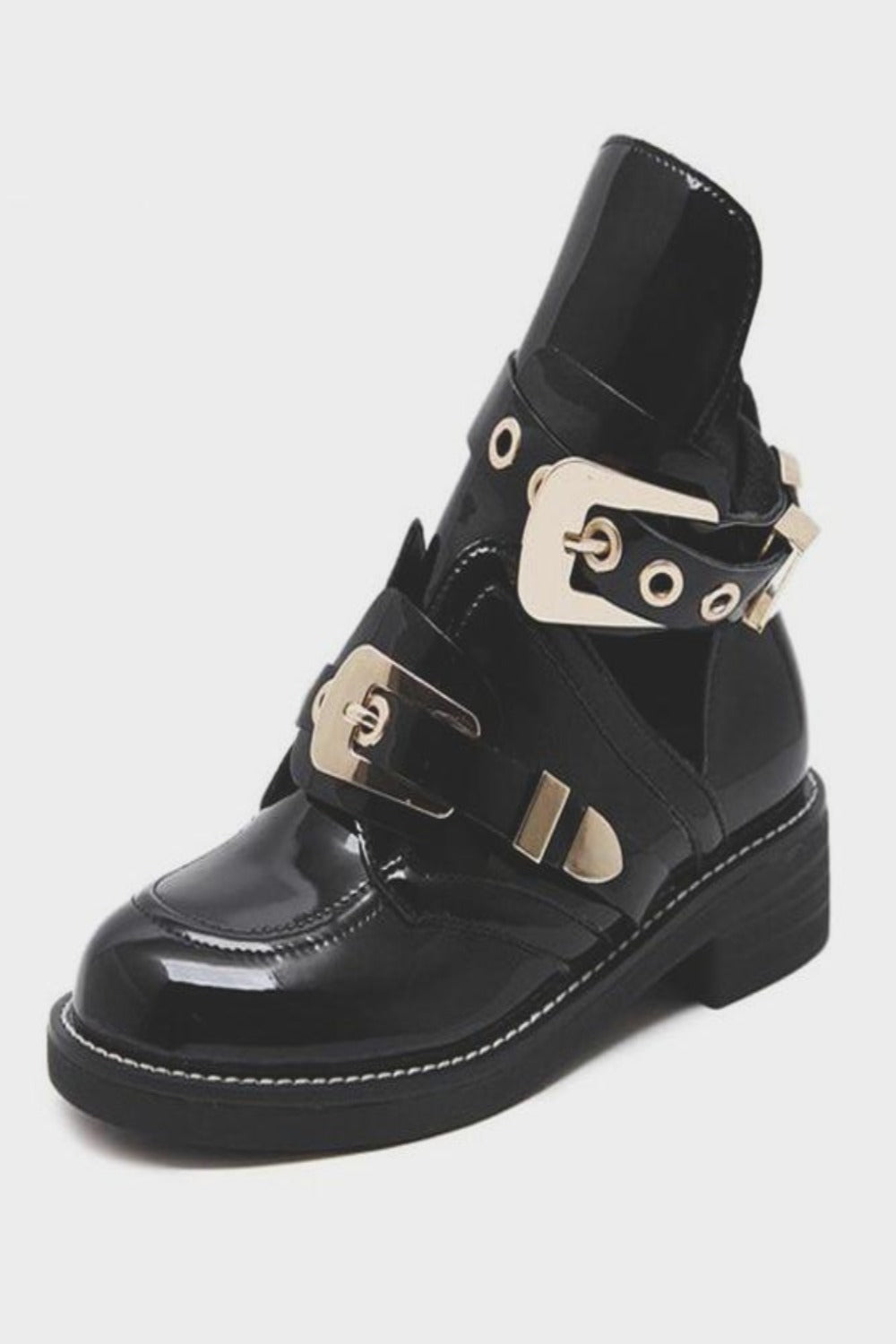 Cut Out Metal Buckle Strap Ankle Boots